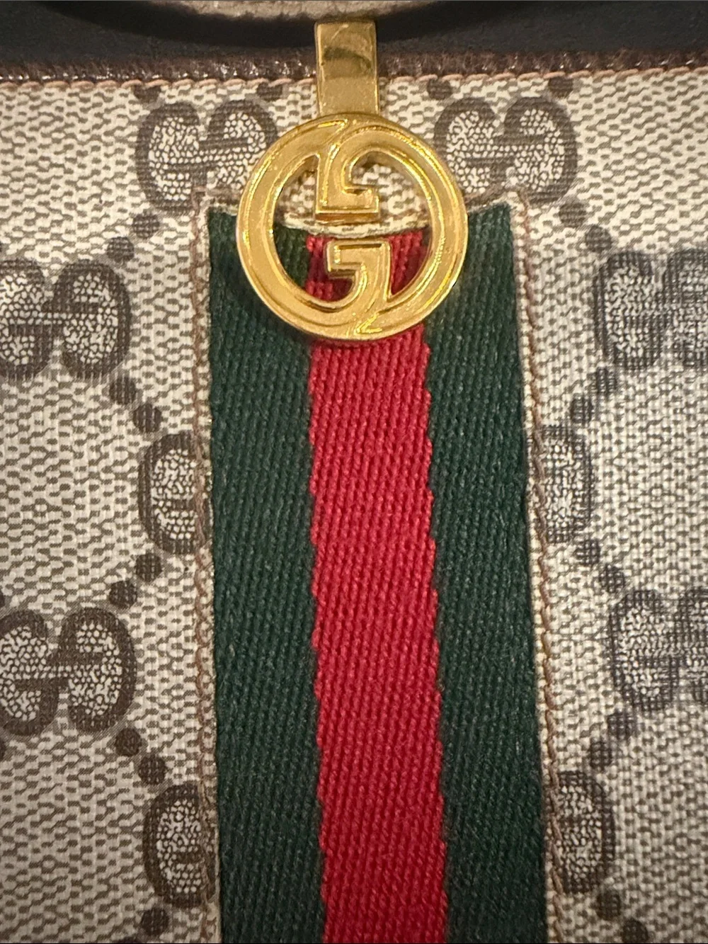 Gucci Beige GG Supreme Canvas Continental Wallet with Red and Green Web